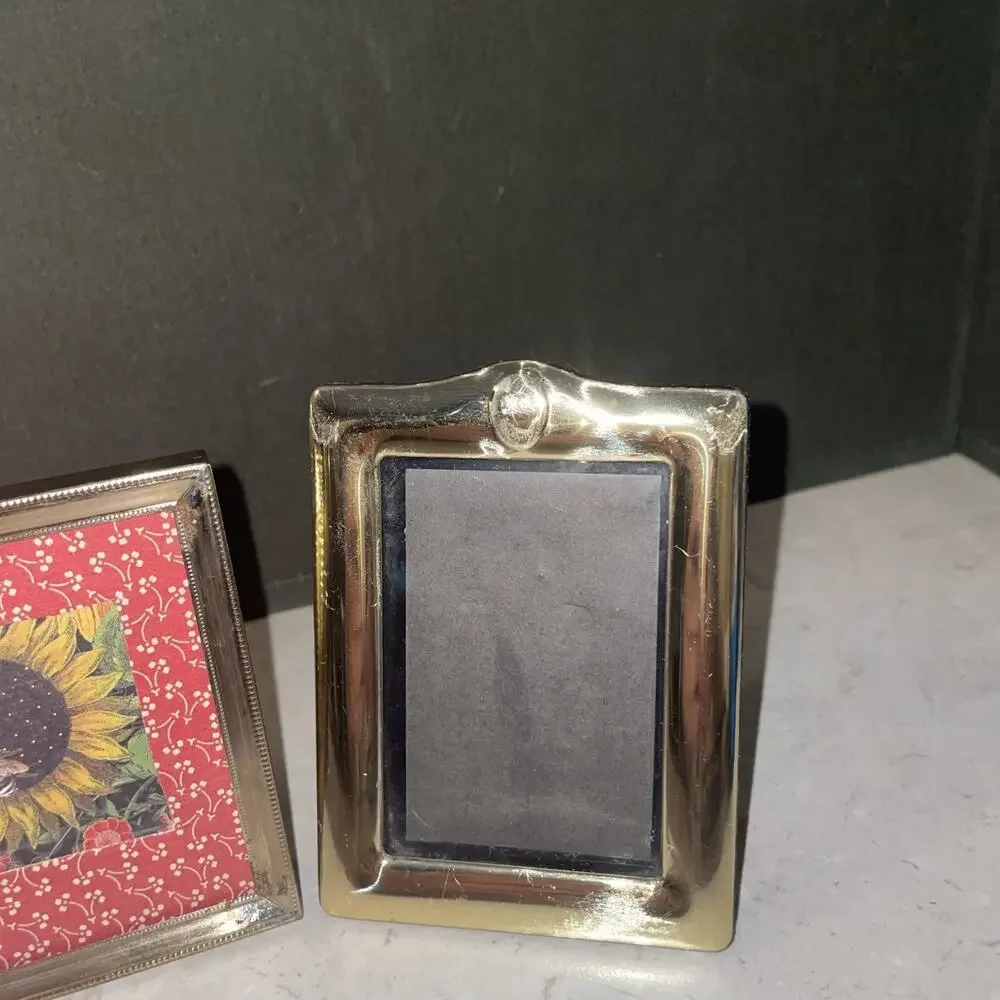 Set 3 Photo Frames Wood Brass Silver Colored Picture Frames Metal 3.5,4”,6.75”